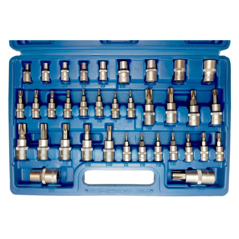 Puntas y Tubos 1/4" 3/8" 1/2" - Torx cortos - 35 pcs. (inc. adaptadores)