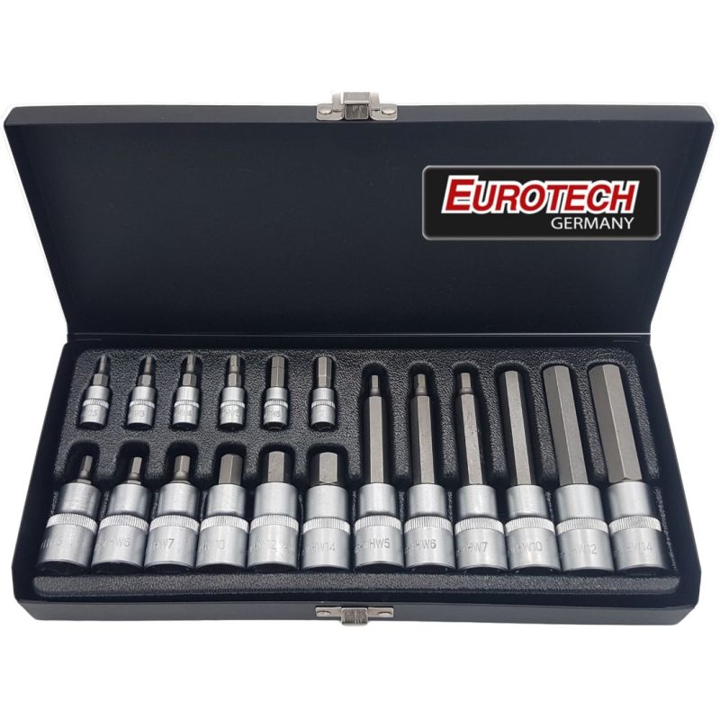 Puntas Allen largas y cortas - Encastre 1/4" 1/2" - 18 pcs.